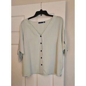 Apt 9 Button-Up Lt Green Blouse W/ V-Neck & Tie Sleeve Detail Sz XL Career Ofc